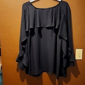 Womens Black Ruffle Blouse 22W